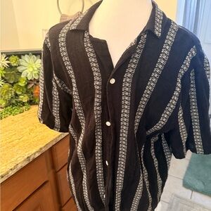 Hollister Black Button-Down Shirt with White Vertical Pattern Stripes